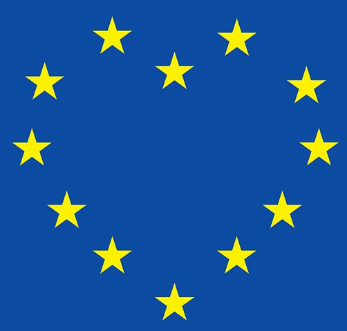 Flag of Europe with stars shaping a heart - logo of esclit.com - created as the file Love Europe by Hogweard and released into the public domain